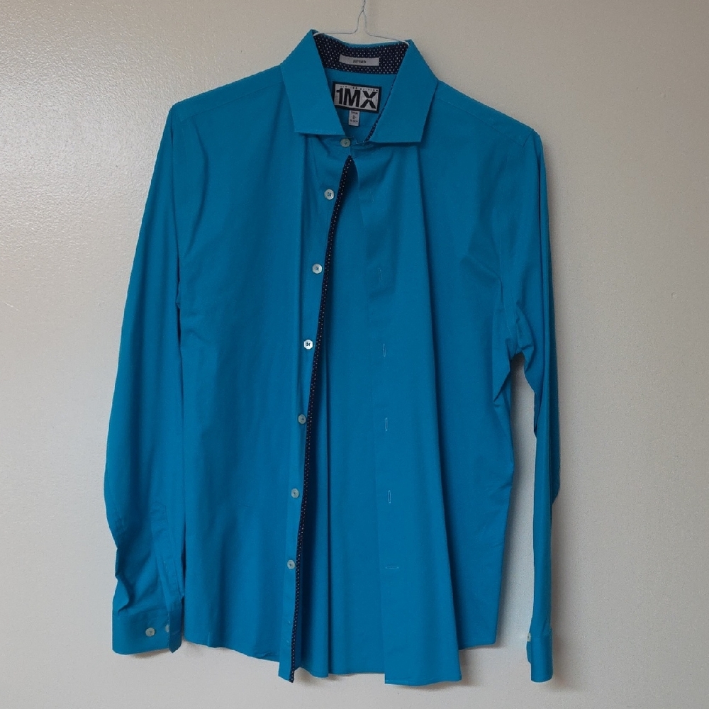 Express 1MX Bright Teal Fitted Dress Shirt